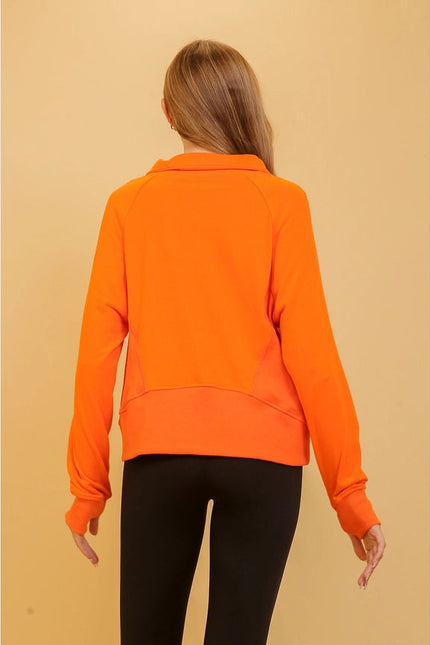 Chic Half Zip Pullover Sweatshirt with Stand Up Collar ORANGE