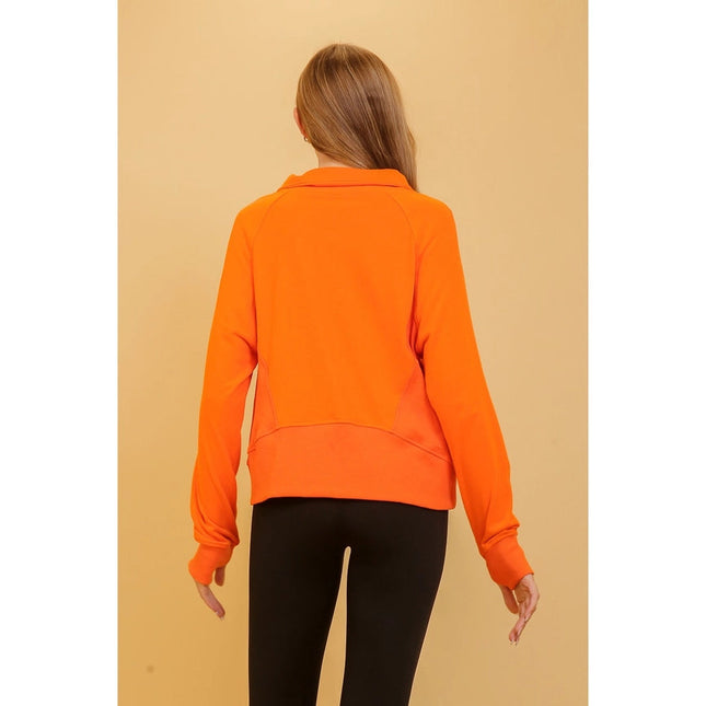 Chic Half Zip Pullover Sweatshirt with Stand Up Collar ORANGE