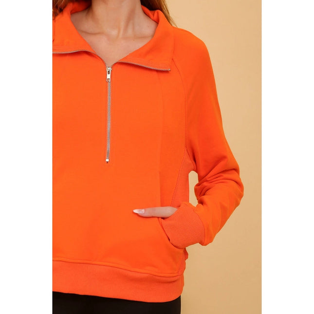 Chic Half Zip Pullover Sweatshirt with Stand Up Collar ORANGE