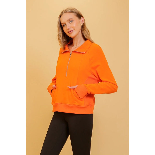 Chic Half Zip Pullover Sweatshirt with Stand Up Collar ORANGE