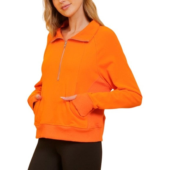 Chic Half Zip Pullover Sweatshirt with Stand Up Collar ORANGE