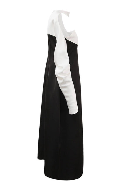 Chic Halter Neck Black & White Dress Black