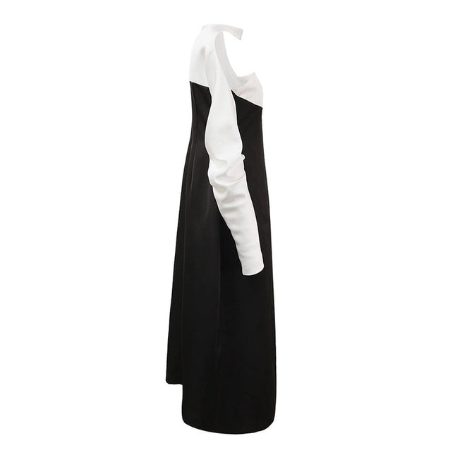 Chic Halter Neck Black & White Dress Black