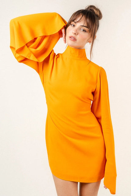 Chic Mock Neck Dramatic Flared Sleeve Mini DRESS MANGO-Dress-Fore Collection-Urbanheer