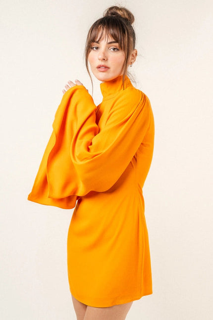 Chic Mock Neck Dramatic Flared Sleeve Mini DRESS MANGO-Dress-Fore Collection-Urbanheer