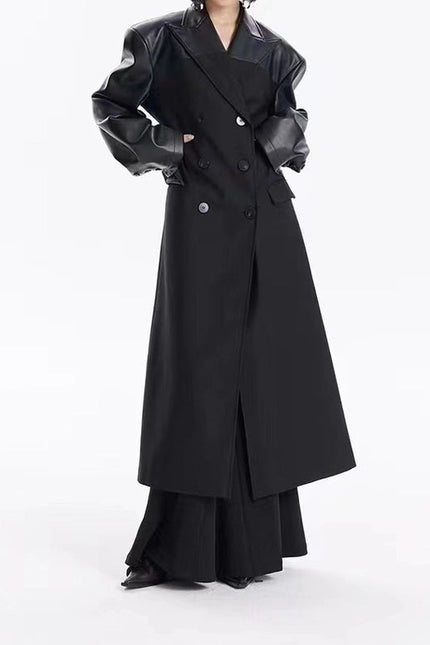 Chic Pu Leather Spliced Windbreaker Coat