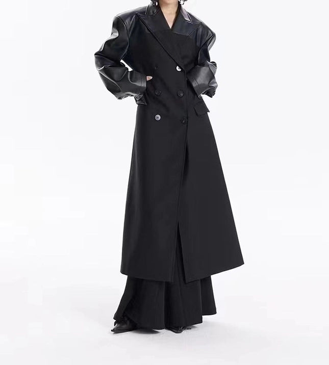 Chic Pu Leather Spliced Windbreaker Coat