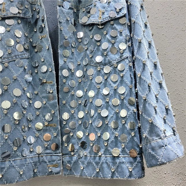 Chic Sequin Diamond Denim Jacket