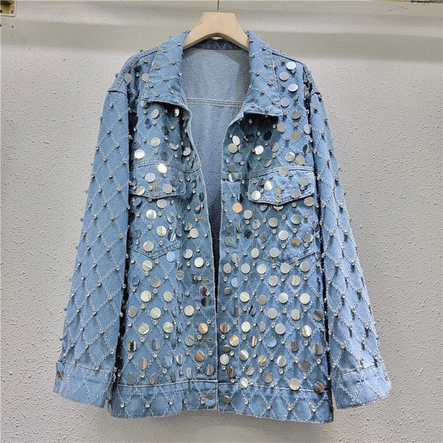 Chic Sequin Diamond Denim Jacket