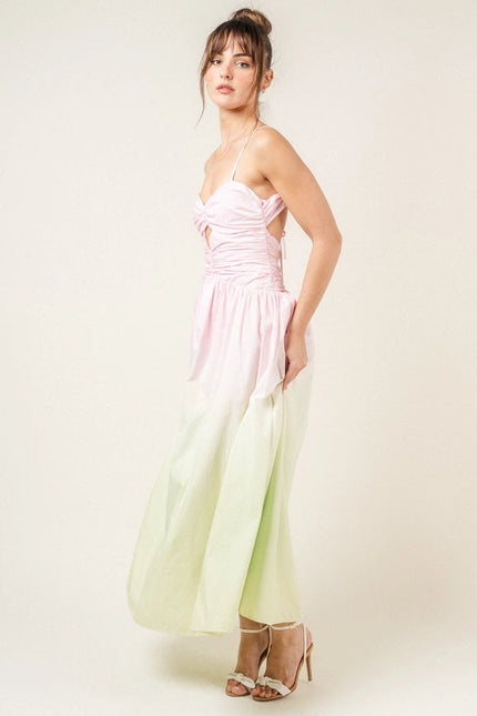 Chic Strappy Back Wrinkled Ombre Maxi Sundress-Dress-Fore Collection-Urbanheer