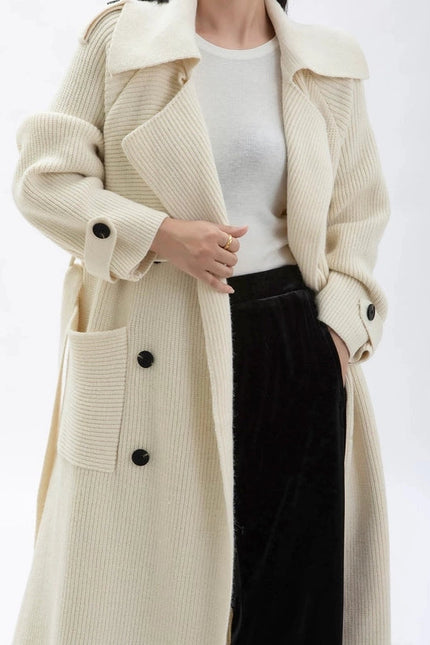 Chic Wool Blend Belted Long Coat - Women’S Fashion