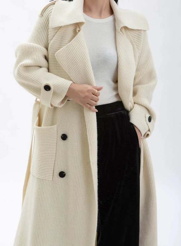 Chic Wool Blend Belted Long Coat - Women’S Fashion