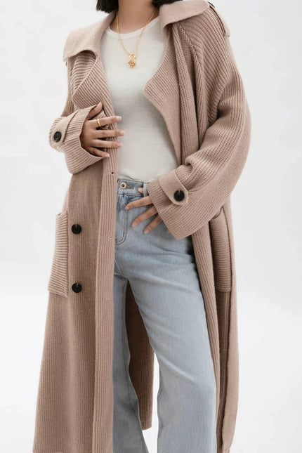 Chic Wool Blend Belted Long Coat - Women’S Fashion