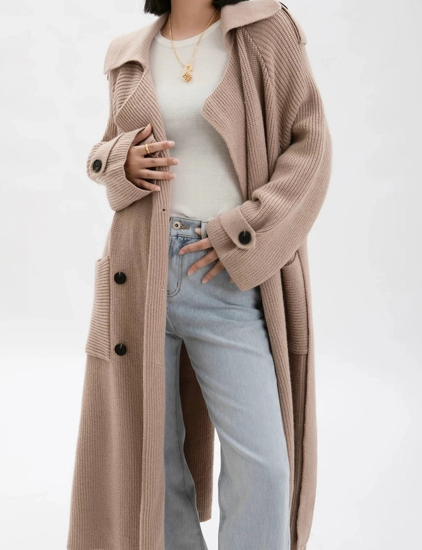 Chic Wool Blend Belted Long Coat - Women’S Fashion