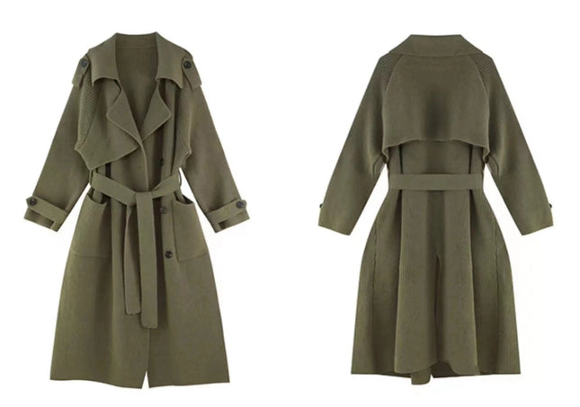 Chic Wool Blend Belted Long Coat - Women’S Fashion