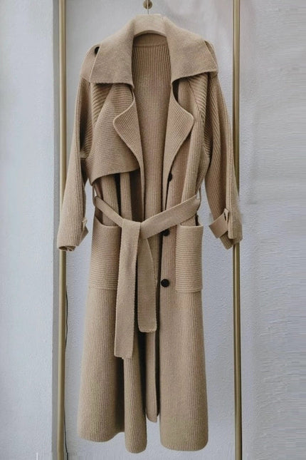 Chic Wool Blend Belted Long Coat - Women’S Fashion