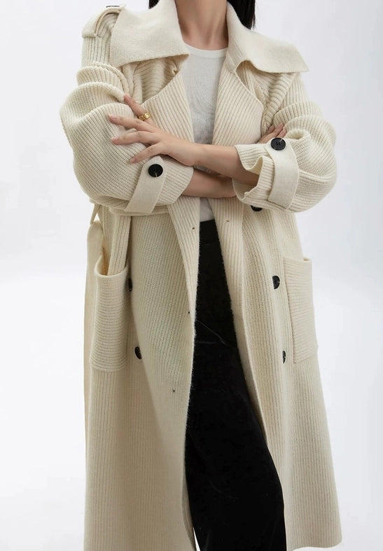 Chic Wool Blend Belted Long Coat - Women’S Fashion