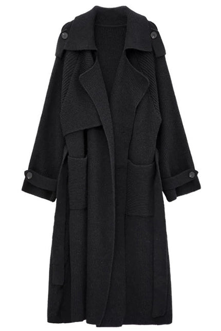 Chic Wool Blend Belted Long Coat - Women’S Fashion