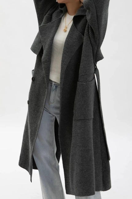 Chic Wool Blend Belted Long Coat - Women’S Fashion