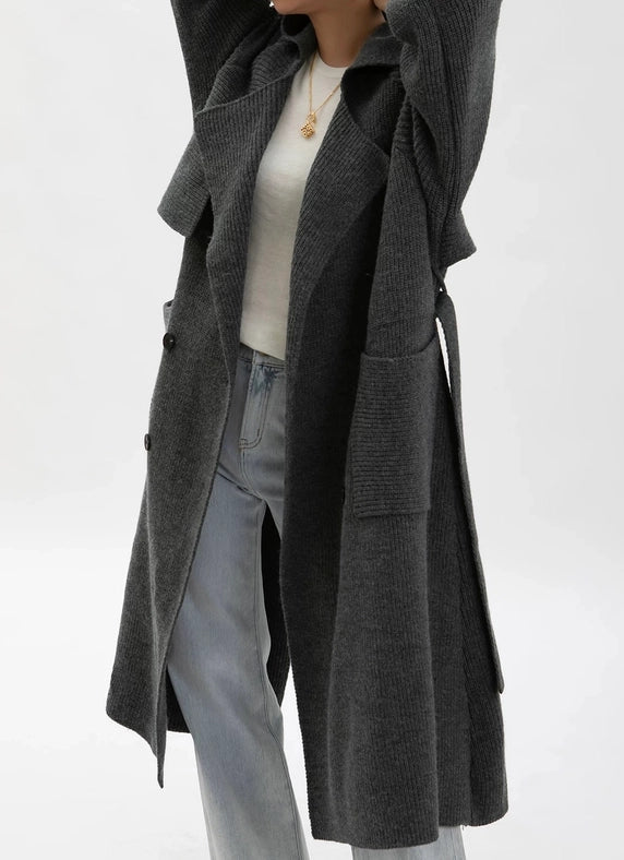 Chic Wool Blend Belted Long Coat - Women’S Fashion