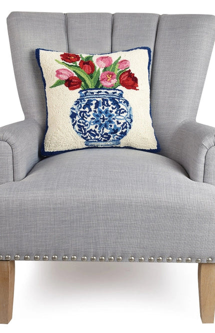 Chinoiserie Vase Tulips Hook Pillow