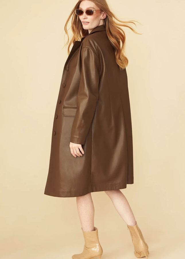 Chocolate Eco Leather Trench Coat-2