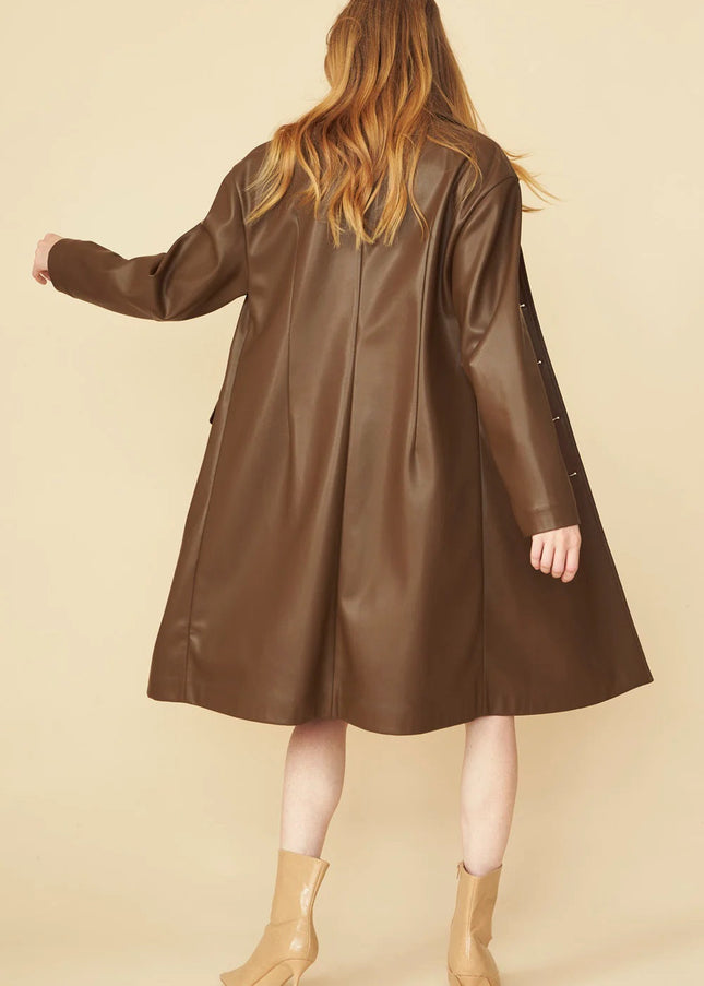 Chocolate Eco Leather Trench Coat-3