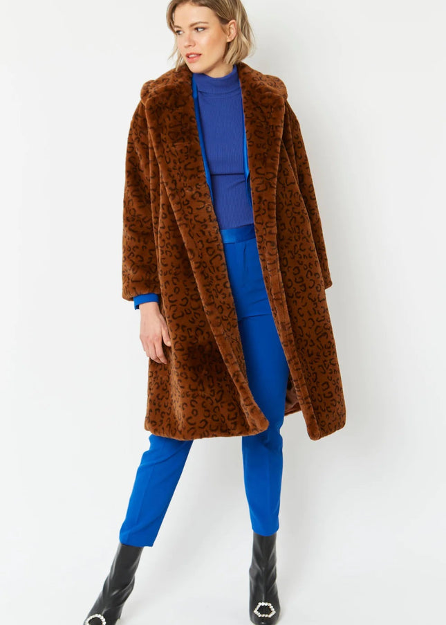 Chocolate Faux Fur Midi Shaved Shearling Coat-1