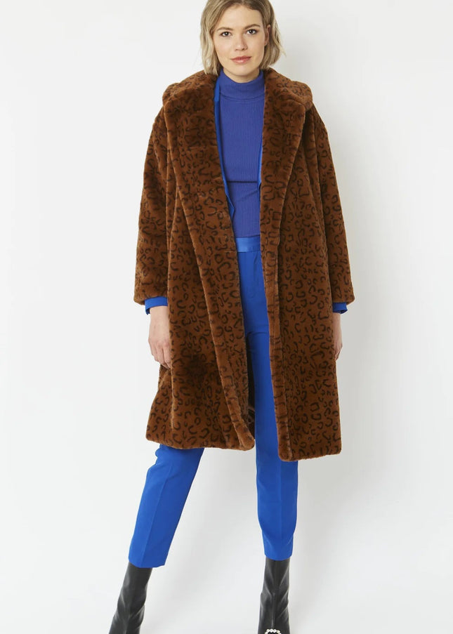 Chocolate Faux Fur Midi Shaved Shearling Coat-0