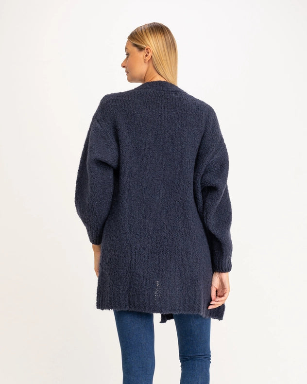 Chunky Knit Jacket With Front Pockets Navy