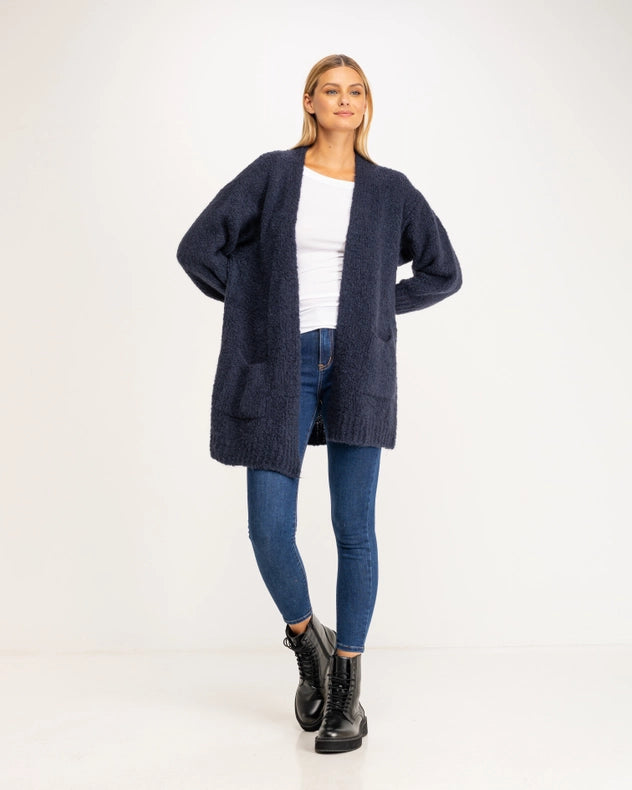 Chunky Knit Jacket With Front Pockets Navy