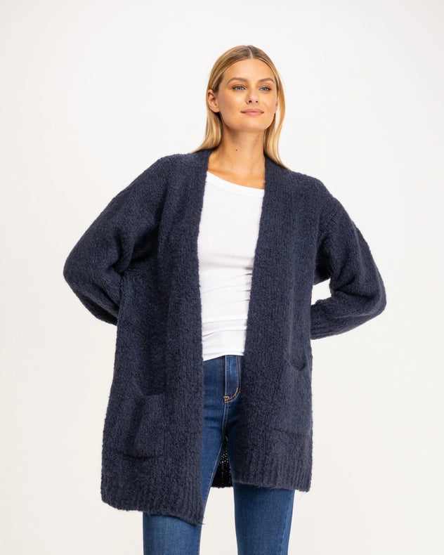 Chunky Knit Jacket With Front Pockets Navy