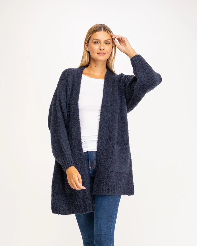 Chunky Knit Jacket With Front Pockets Navy