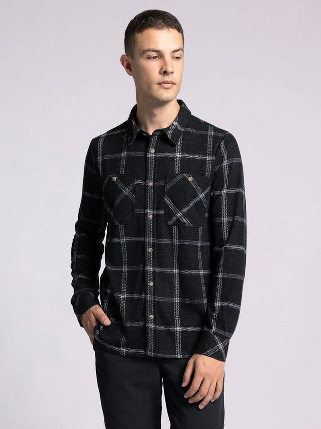 Clark Shirt - Long Sleeve Button Up BLACK CREAM PLAID