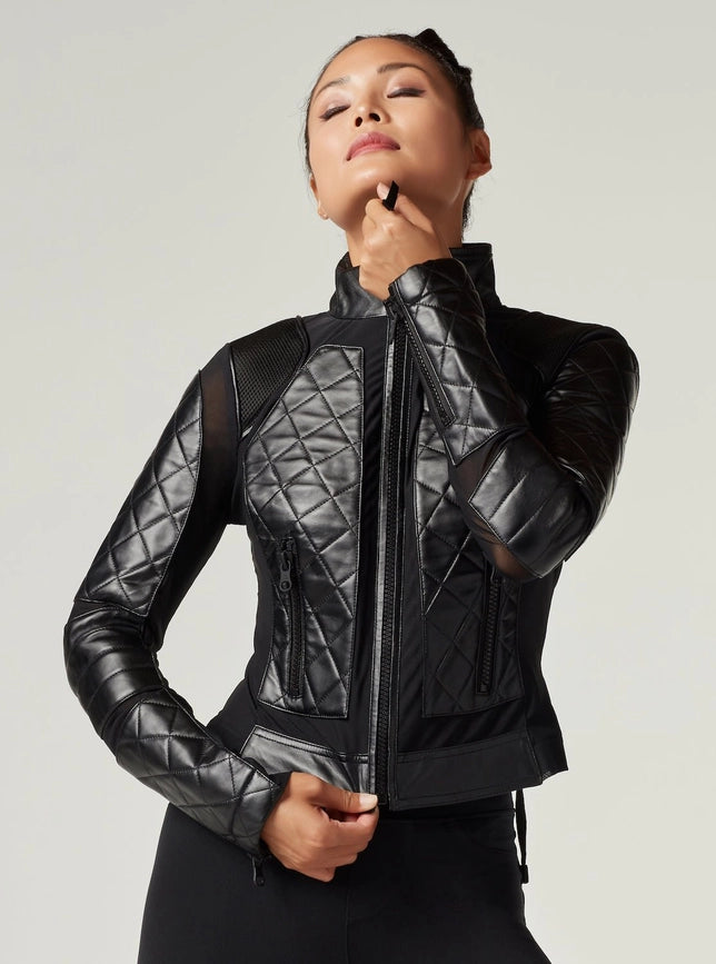 Classic Leather Mesh Moto Jacket - Black