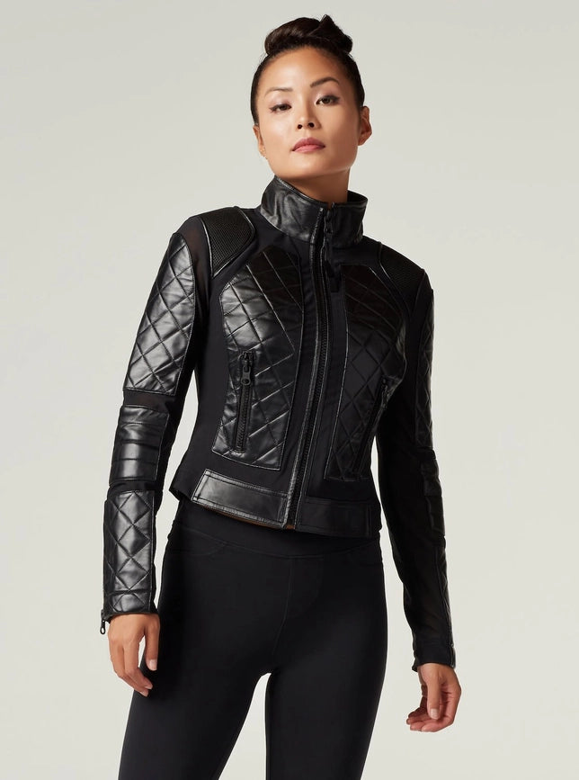 Classic Leather Mesh Moto Jacket - Black