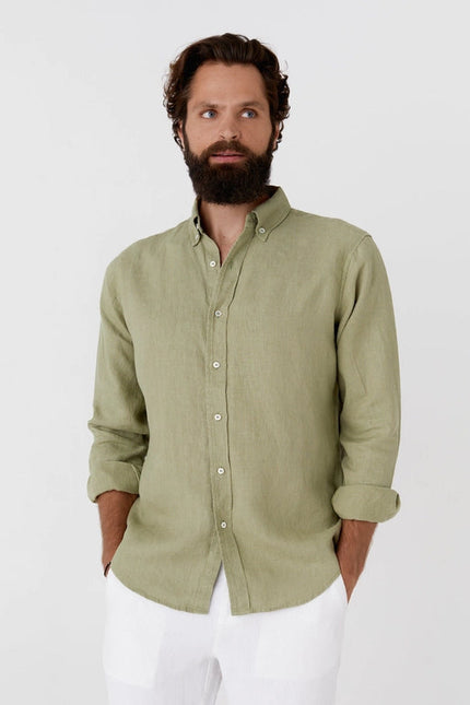 Classic Men's Linen Shirt Sintra in Sage