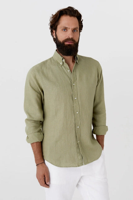 Classic Men's Linen Shirt Sintra in Sage