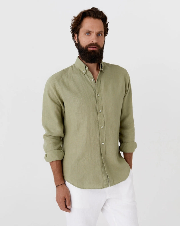 Classic Men's Linen Shirt Sintra in Sage