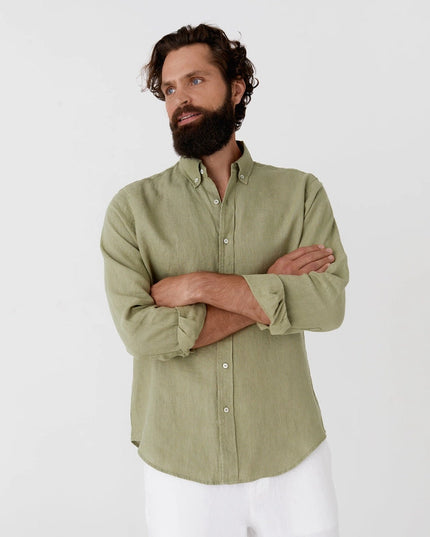 Classic Men's Linen Shirt Sintra in Sage