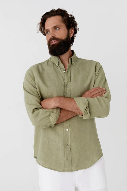 Classic Men's Linen Shirt Sintra in Sage