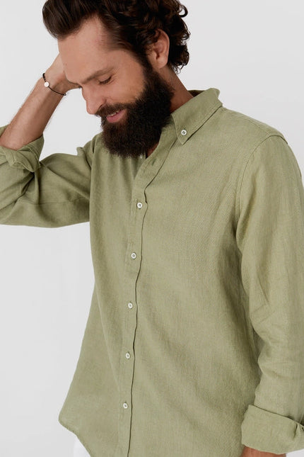 Classic Men's Linen Shirt Sintra in Sage