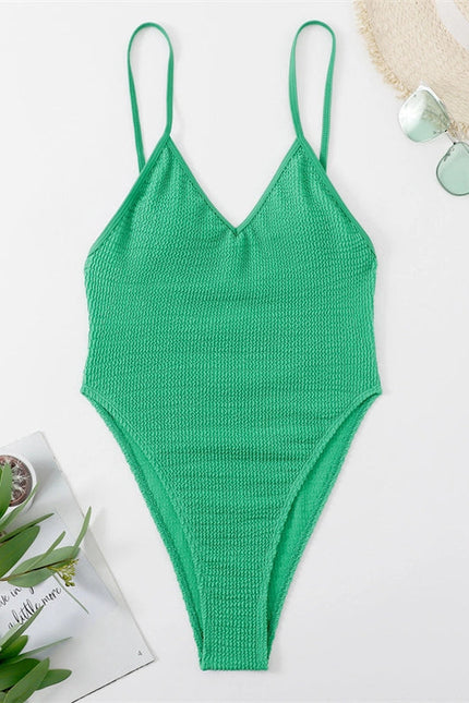 Classic Wrinkle Solid Color One Piece Swimwear