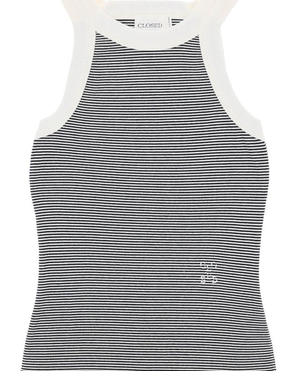 Closed striped racer tank top