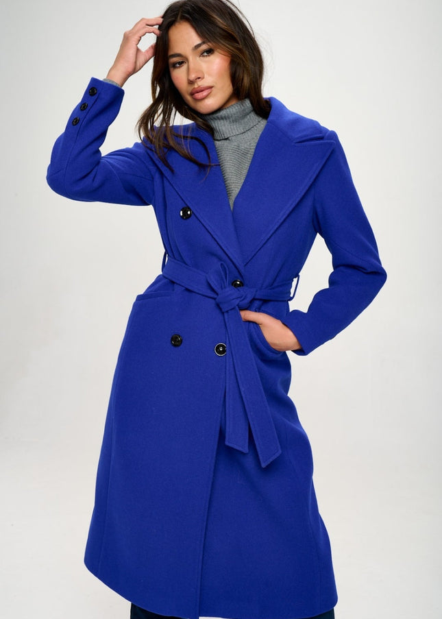 Coalition LA Double-Breasted Longline Coat with Belt