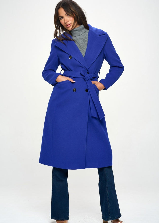 Coalition LA Double-Breasted Longline Coat with Belt