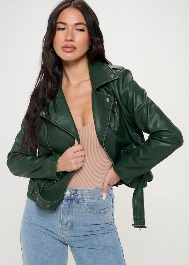 Coalition LA Zip Up Biker Jacket with Belt