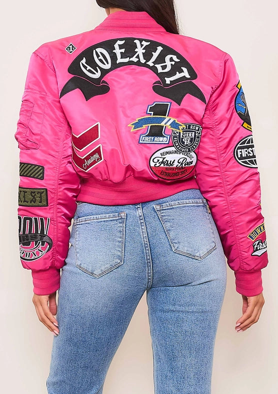 Coexist Multi Patches MA-1 Jacket Pink