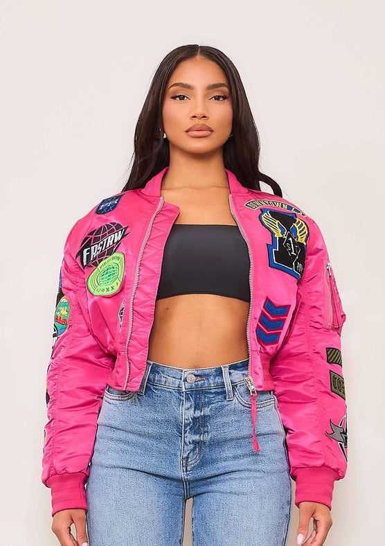 Coexist Multi Patches MA-1 Jacket Pink