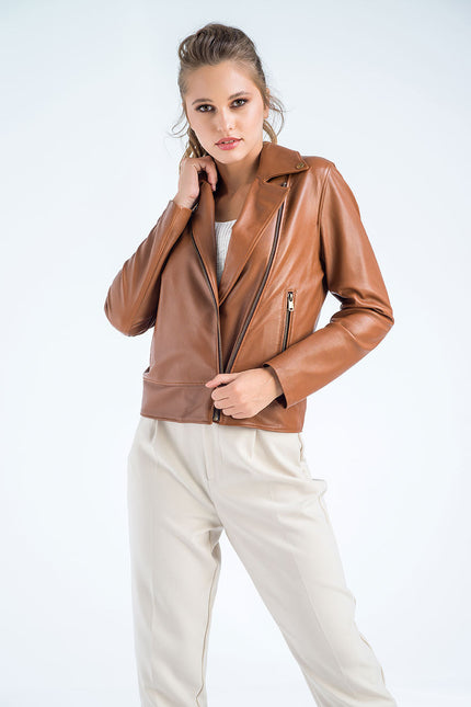 Cognac Genuine Classic Cut Leather Jacket-0